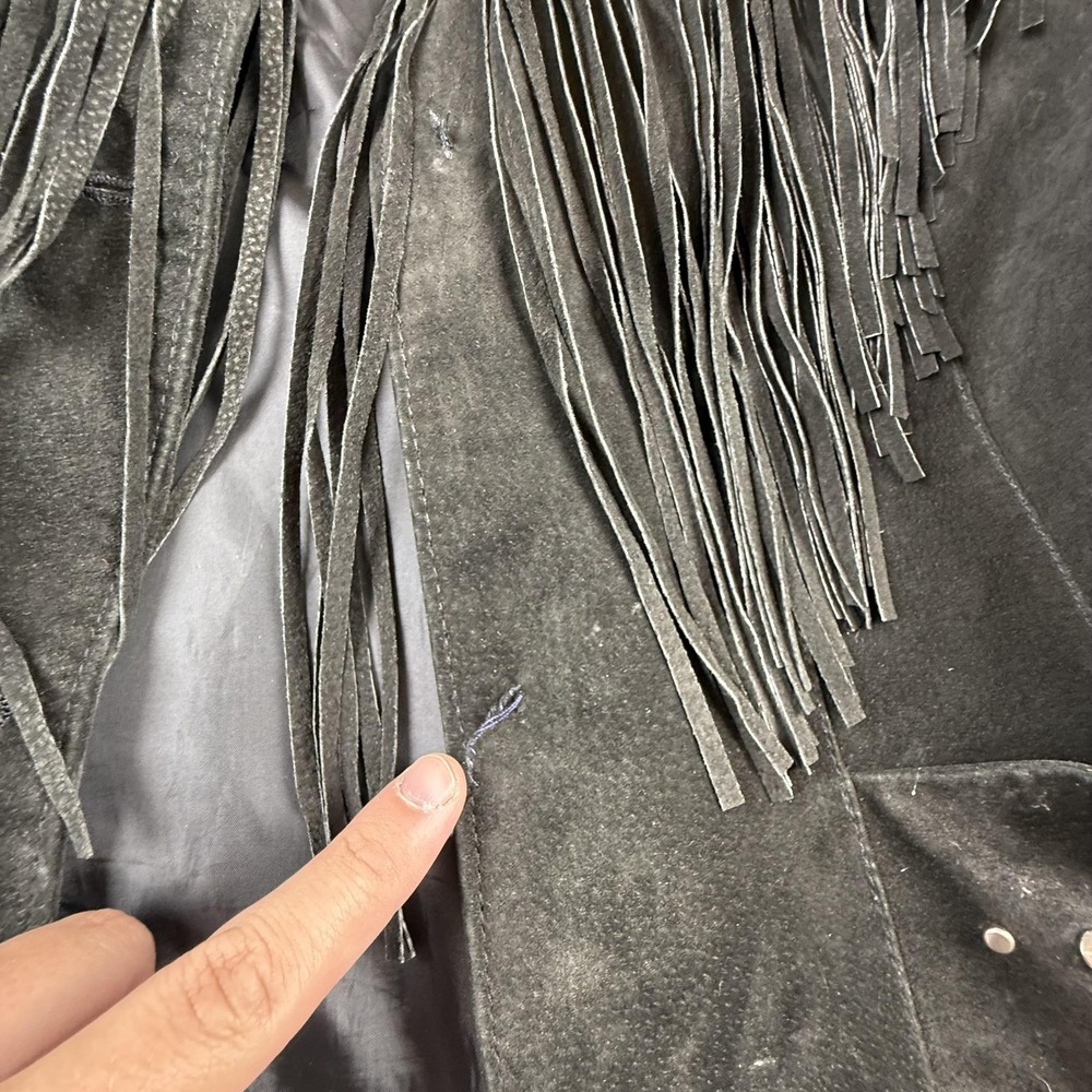Roaman's Jacket Womens 20W Black Leather Fringe Embroidered Western Boho Studded - Picture 6 of 16